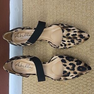 Abella Leopard Print Pointed Toe Heels with Black Strap